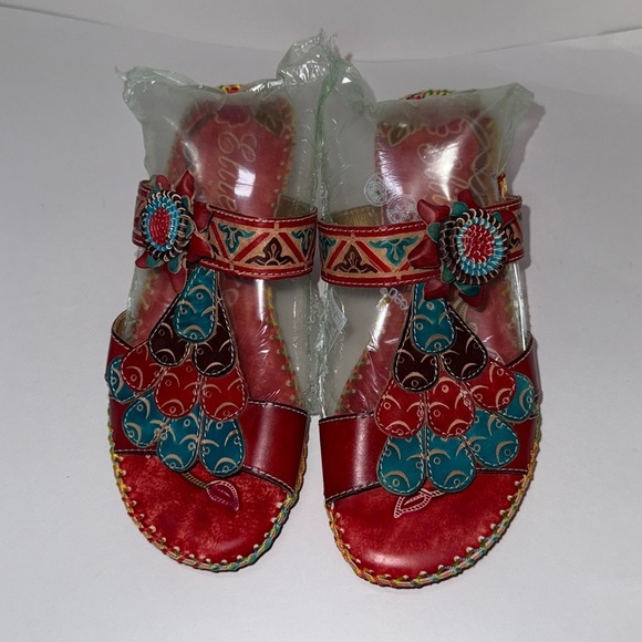 Corkys Shoes - Corky's Elite leather Hand painted Sandal Navajo Size 8 Red Bohemian